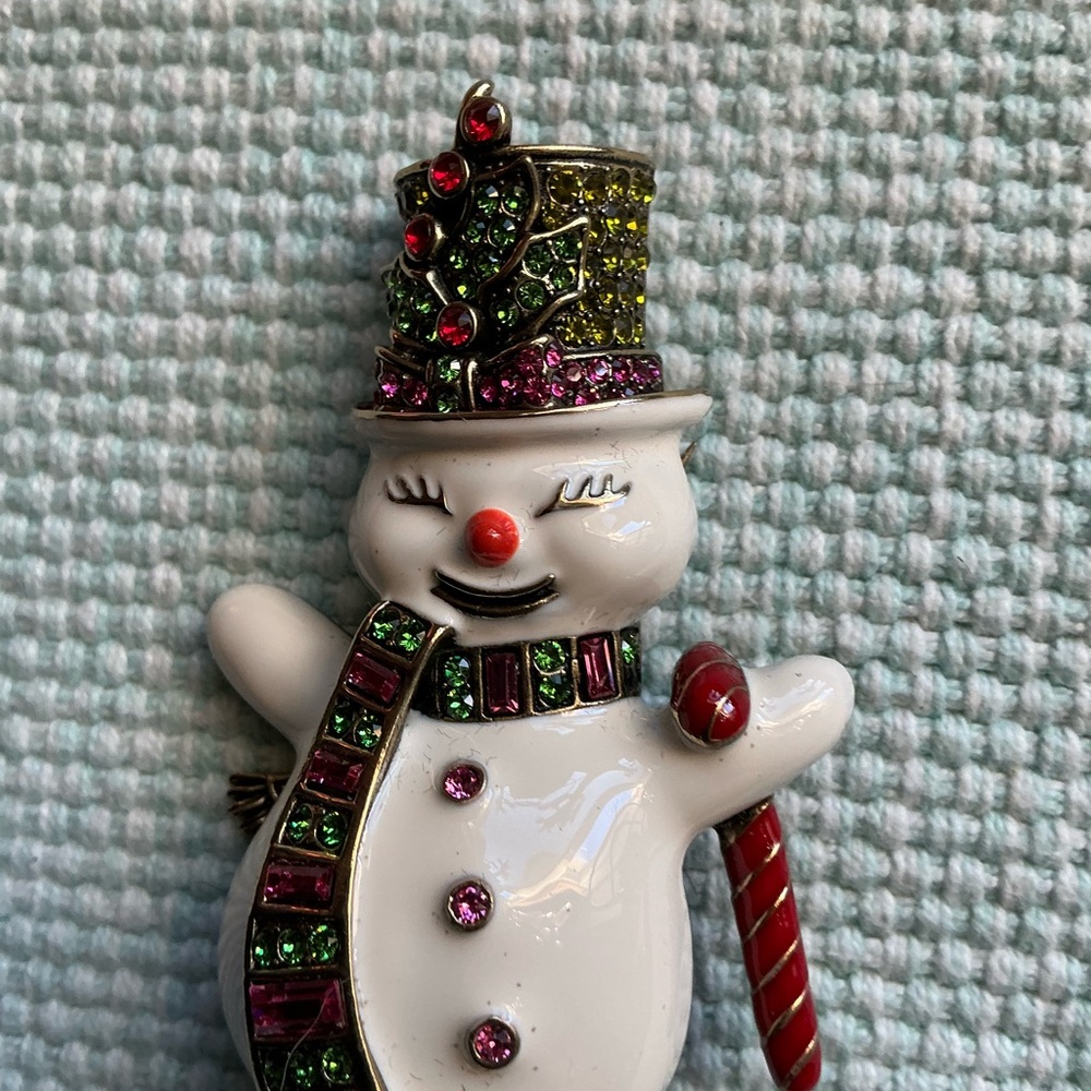 Heidi Daus Festive Snowman Brooch with Red and Green Accents